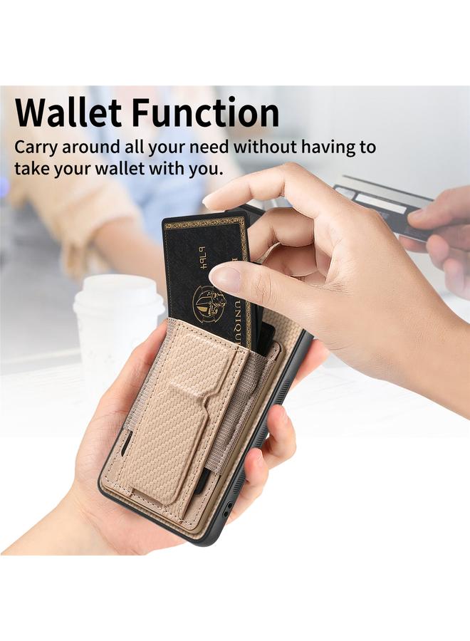 اس-توب جراب لهاتف Samsung Galaxy S21 FE 5G مصنوع من ألياف الكربون مع حامل قابل للطي وحقيبة بطاقات مرنة - Image 4