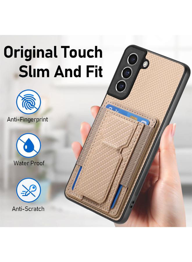 اس-توب جراب لهاتف Samsung Galaxy S21 FE 5G مصنوع من ألياف الكربون مع حامل قابل للطي وحقيبة بطاقات مرنة - Image 5