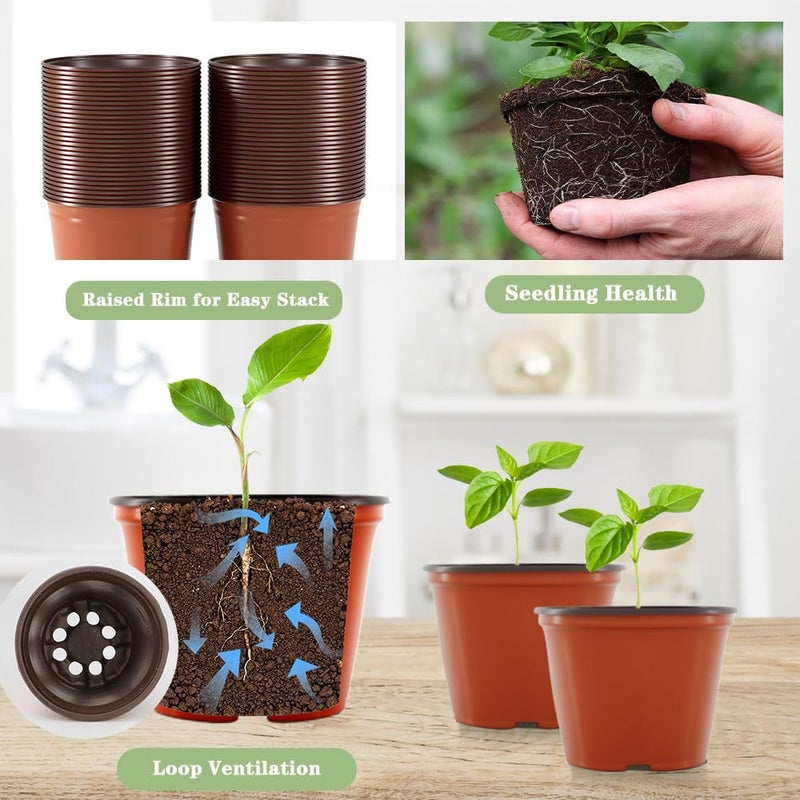 Bluckincle 100 Pcs Plant Nursery Pots, 4 Inch Small Plant Seedling Pots with Labels Plastic Plant Flower Pots with Drainage Holes Indoor Outdoor for Succulent Cutting Transplanting - Image 5