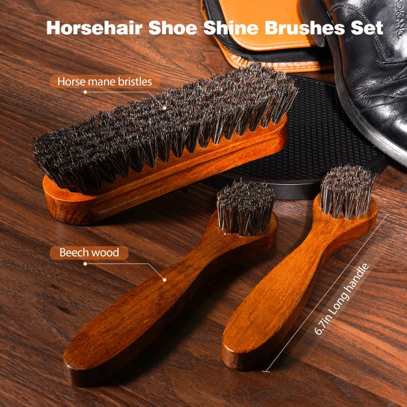 Topus 8pcs Shoe Polish Kit for Leather Boots, 3 Pieces Horse Hair Shoe Brushes, 1.4oz Black & Brown Shoe Shine, 2 Polish Cloths, Leather Shoes and Boots Care Kit - Image 3