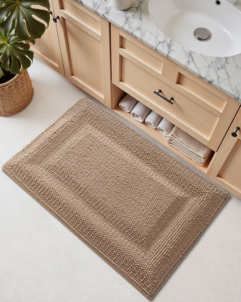 DEXI Bath Mats for Bathroom 16x24, Non Slip Washable Bathroom Rug, Thick Soft Chenille Absorbent Bathmat for Shower Floor, Fluffy Shaggy Carpet for Tub, Dark Beige - Image 4