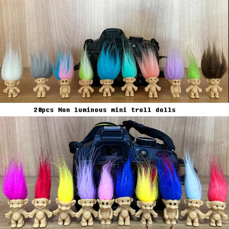 Yintlilocn 30pcs Luminous Mini Troll Dolls Glow in The Dark Vintage Action Figures Troll Dolls 1.2" Bodies, 2.3" Hair. Cake Toppers School Project, Arts and Crafts (30pcs) - Image 3