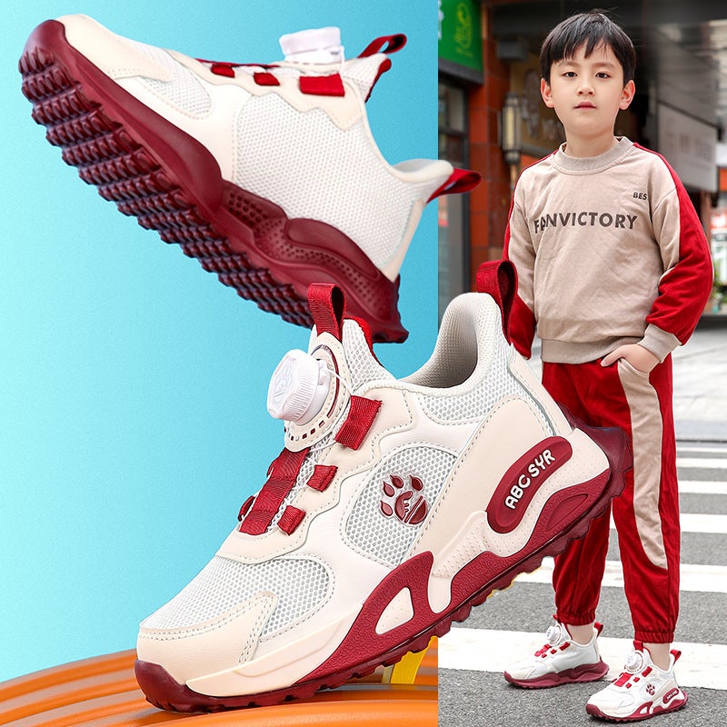 Children'S Sneaker 2025 New Double Net Breathable Rotating Buckle Girls Running Shoes Primary School Boys - Image 2