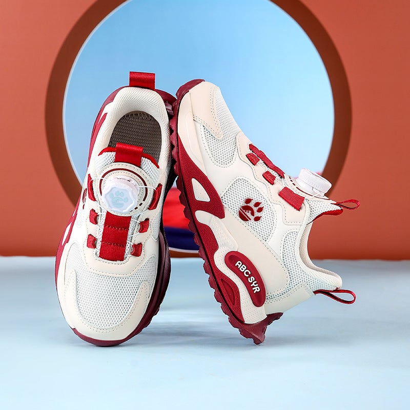 Children'S Sneaker 2025 New Double Net Breathable Rotating Buckle Girls Running Shoes Primary School Boys - Image 1