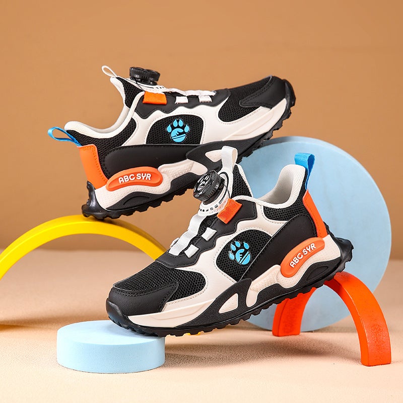 Children'S Sneaker 2025 New Double Net Breathable Rotating Buckle Girls Running Shoes Primary School Boys - Image 4