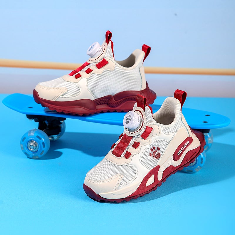 Children'S Sneaker 2025 New Double Net Breathable Rotating Buckle Girls Running Shoes Primary School Boys - Image 5