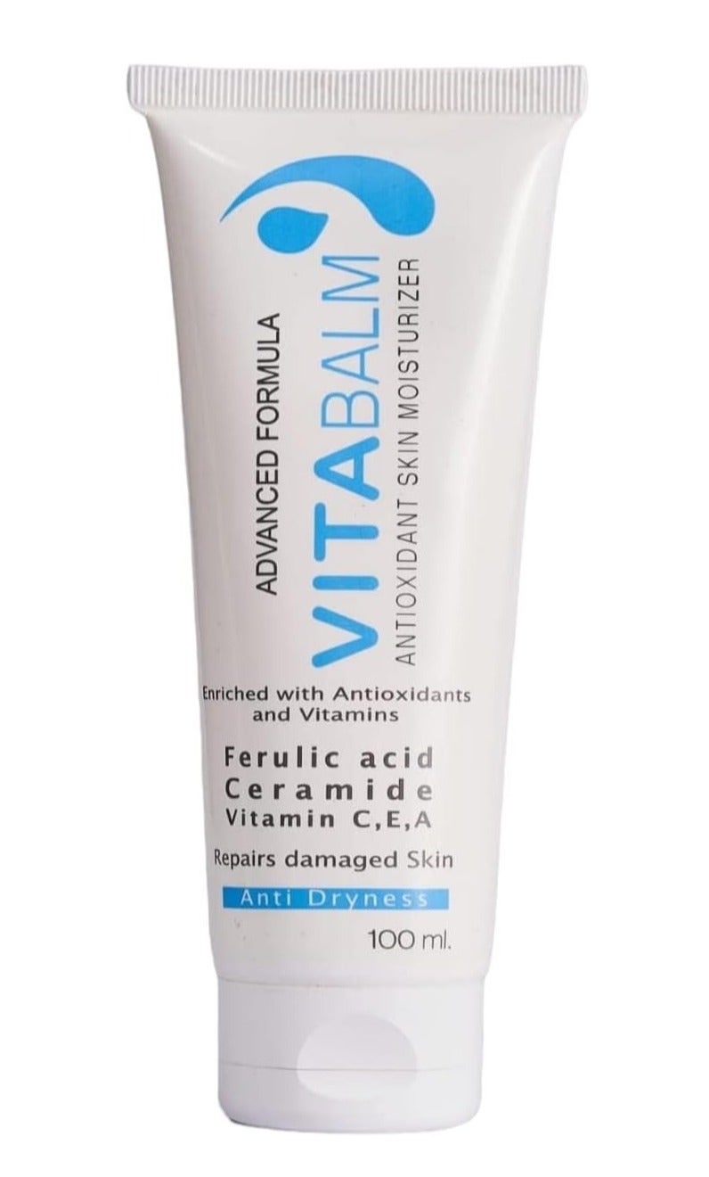 فيتابالم VITABALM مرطب البشرة بمضادات الأكسدة – تركيبة متقدمة (100 مل) غني بمضادات الأكسدة والفيتامينات، حمض الفيروليك، فيتامين A وC وE، والسيراميد. يساعد على إصلاح تلف البشرة، مكافحة الجفاف، وترطيب البشرة بعمق - Image 4