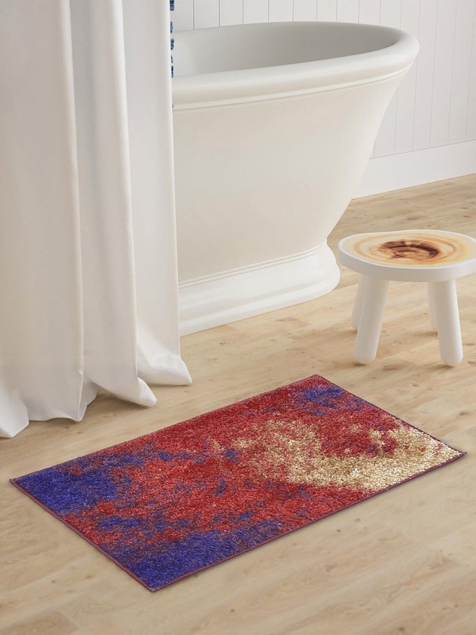 SUPER SOFT DESIGNER ANTI SLIP BATH MAT -1PC LARGE (SPA) | BATH RUG, FLOOR MAT, SUITABLE FOR BATHROOM | WITH SUPER WATER ABSORBENCY & QUICK DRY TECHNOLOGY ABSTRACT-RED/MULTI
