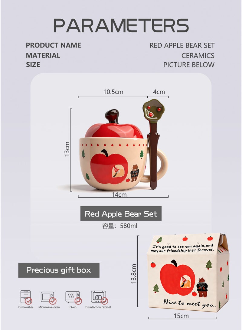 JUBITO cup, ceramic mug, 580ml apple coffee mug, creative cartoon mug with lid and spoon, holiday gift, birthday present. - Image 4