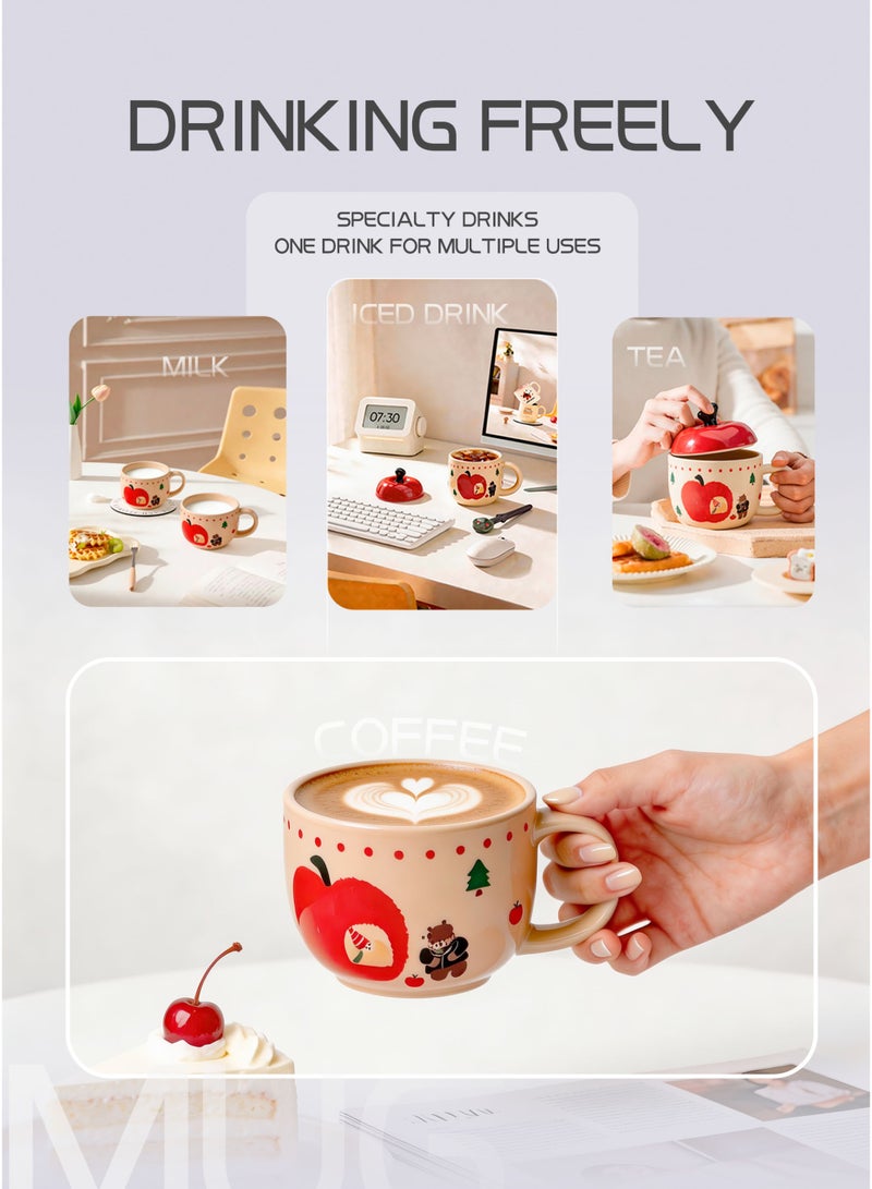 JUBITO cup, ceramic mug, 580ml apple coffee mug, creative cartoon mug with lid and spoon, holiday gift, birthday present. - Image 3