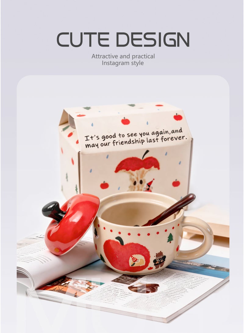 JUBITO cup, ceramic mug, 580ml apple coffee mug, creative cartoon mug with lid and spoon, holiday gift, birthday present. - Image 2