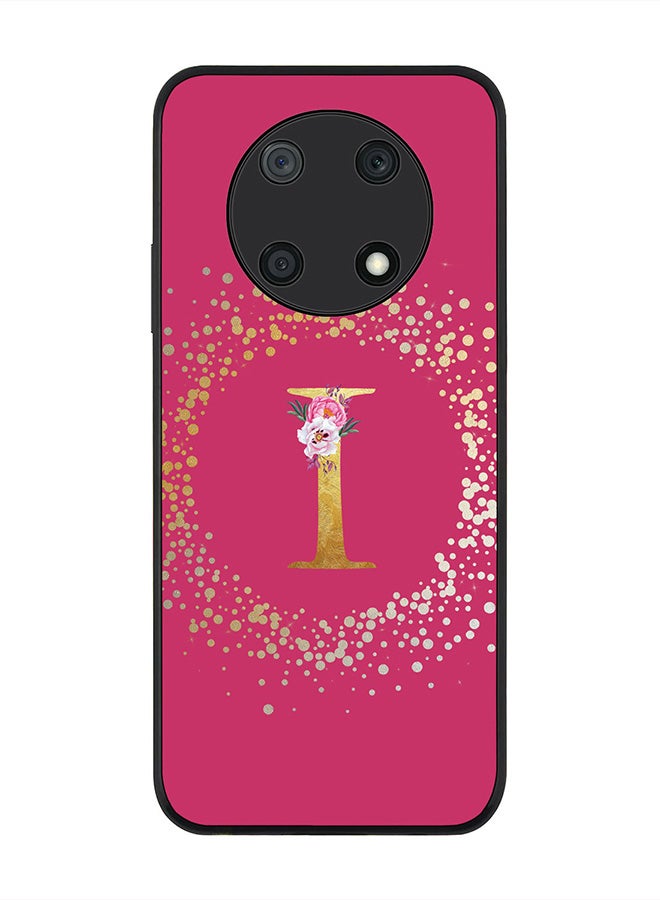 Stylizedd Rugged Black edge case for Huawei nova Y90, Slim fit Rubber Edges Thin Cover -  Custom Monogram Initial Letter Floral Pattern Alphabet - I  (Dark Pink Rose ) - Image 1