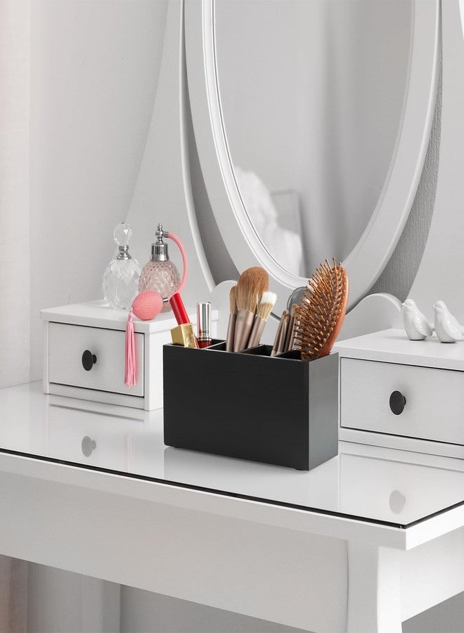 Bivvclaz Pencil Pen Holder for Desk, Wooden Office Desk Organizers and Accessories with 4 Slots for Countertop, Makeup Brush Holder Organizer for Bathroom Vanity, Silverware Caddy for Party, Black - Image 3