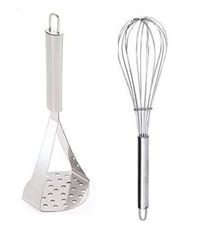 RSPTJM Masher Combo Set of 2 Stainless Steel Egg Whisk and Potato Masher Potato Vegetable Pav Bhaji Masher - Image 1