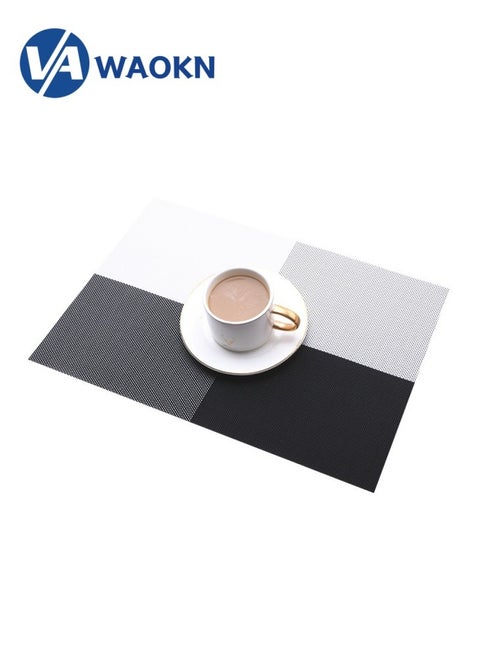 4Pieces Of PVC Woven Table Mat Table Cloth Coasters Rectangular Non-Slip Thermal Insulation Mat Simple Stripe Design Washable Durable Placemats for Kitchen Dining Table 30x45cm(White/Grey/Black)