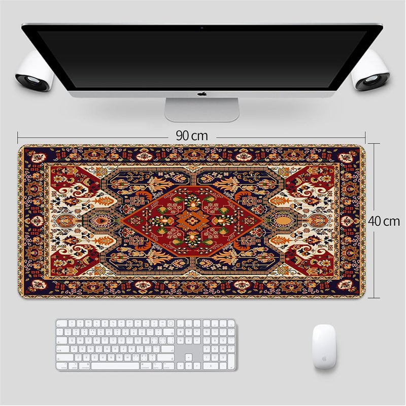 Large Gaming Mouse Pad, Extended Desk Mousepad with Stitched Edges, Non-Slip Rubber Base Mice Pad, Office Desk Mat, Keyboard Pad for Gamer, Office & Home (Retro Patterns, 900x400x3 mm) - Image 4