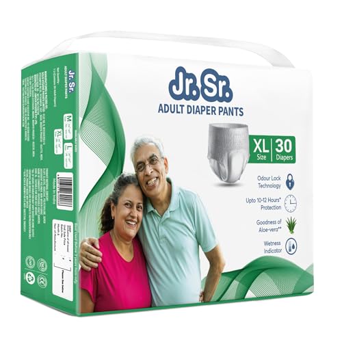 Jr. Sr. Adult Diaper Pants Style | Extra Large (XL) Size 30 Counts | Waist 34"-59" (86-150cm)| Upto 12 hr Absorption Protection | Unisex with Wetness Indicator | Odour Control & Goodness of Aloe Vera - Image 1