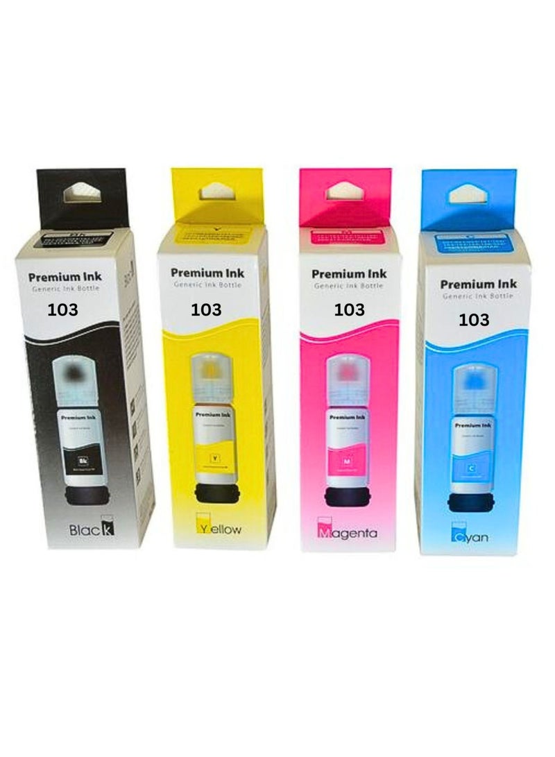 Terabyte Printer ink 103 for EPSON for EcoTank ink Combo Set Full-Pack of 4 (Black Cyan Magenta Yellow) for L1110‎ L3110 L3111 L3150 L3151‎ L3156 L3160 L5190‎ - Image 1