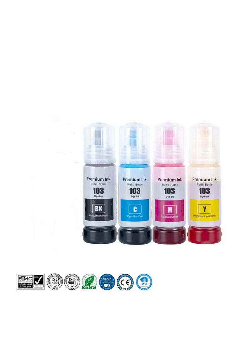 Terabyte Printer ink 103 for EPSON for EcoTank ink Combo Set Full-Pack of 4 (Black Cyan Magenta Yellow) for L1110‎ L3110 L3111 L3150 L3151‎ L3156 L3160 L5190‎ - Image 2