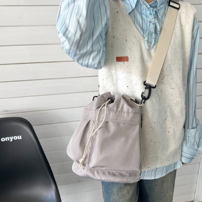 Drawstring Bucket Bag, High-End Shoulder Bag, Lightweight Nylon Handbag, Small Tote Bag, Trendy Versatile Crossbody Bag - Image 4