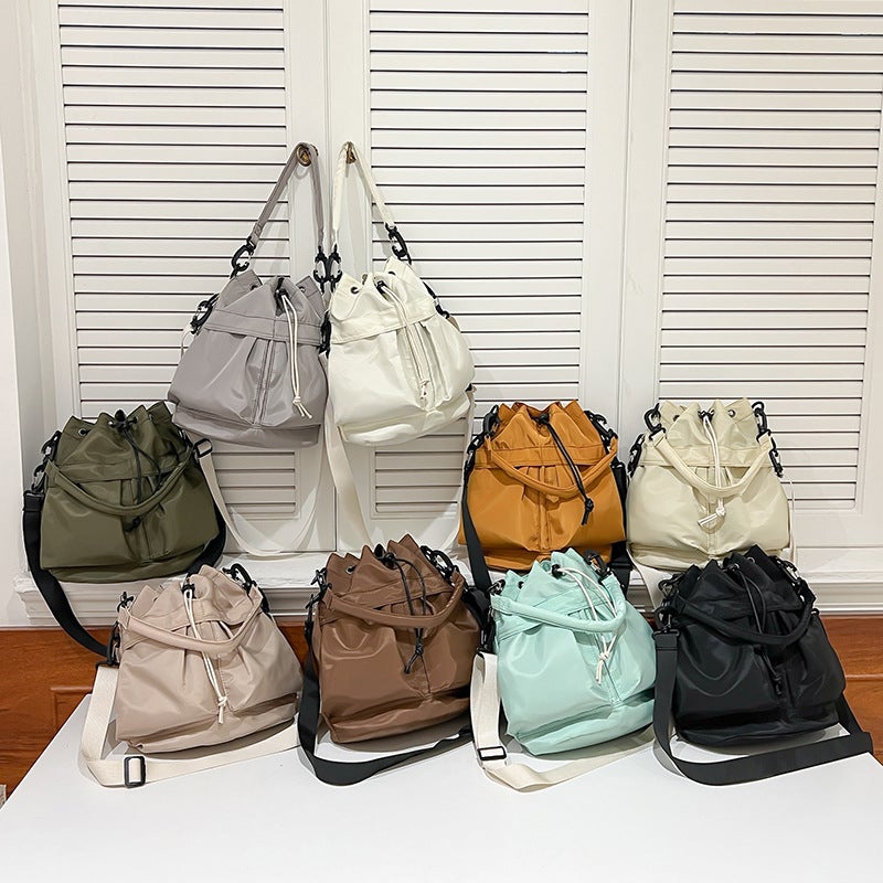 Drawstring Bucket Bag, High-End Shoulder Bag, Lightweight Nylon Handbag, Small Tote Bag, Trendy Versatile Crossbody Bag - Image 5