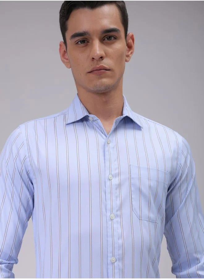 The Indian Garage Co Men Slim Fit Striped Full Sleeves Cutaway Collar Formal Shirt