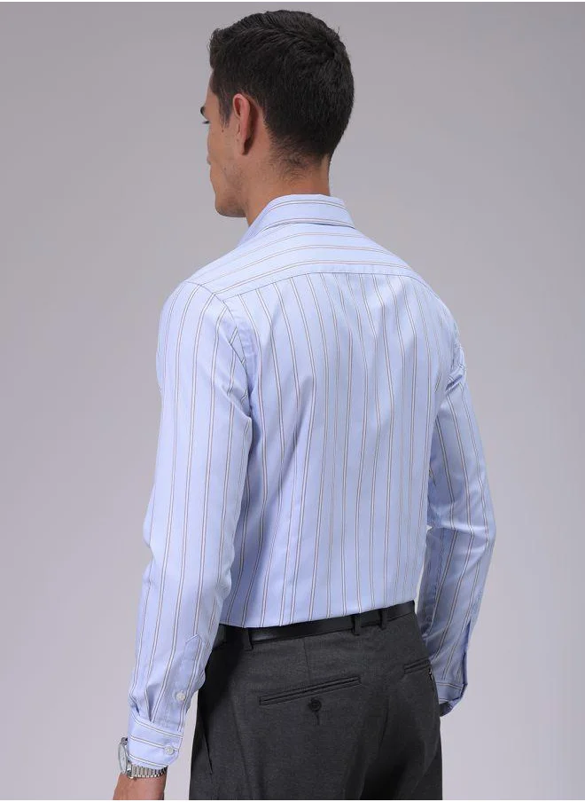 The Indian Garage Co Men Slim Fit Striped Full Sleeves Cutaway Collar Formal Shirt