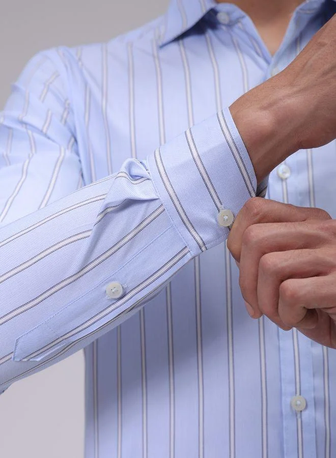 The Indian Garage Co Men Slim Fit Striped Full Sleeves Cutaway Collar Formal Shirt