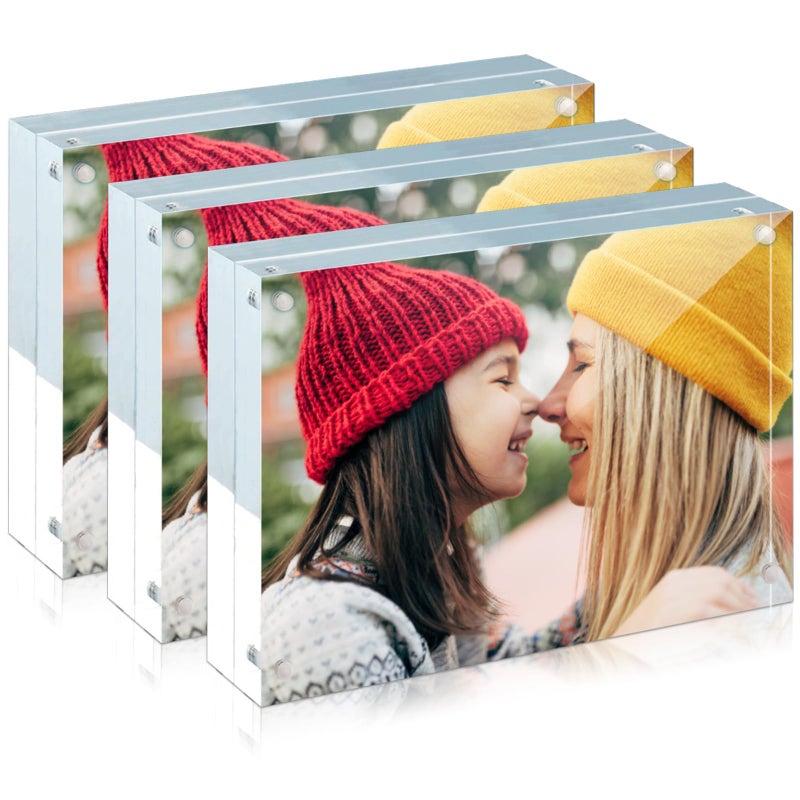 ILYXY 3 Pack Acrylic Frame 3.5x5  20% Thicker  20mm Thick Frameless Clear Picture Frame  Double Sided Magnetic Photo Frame  Free Standing Desktop Display Stand Acrylic Picture Frames - Image 1