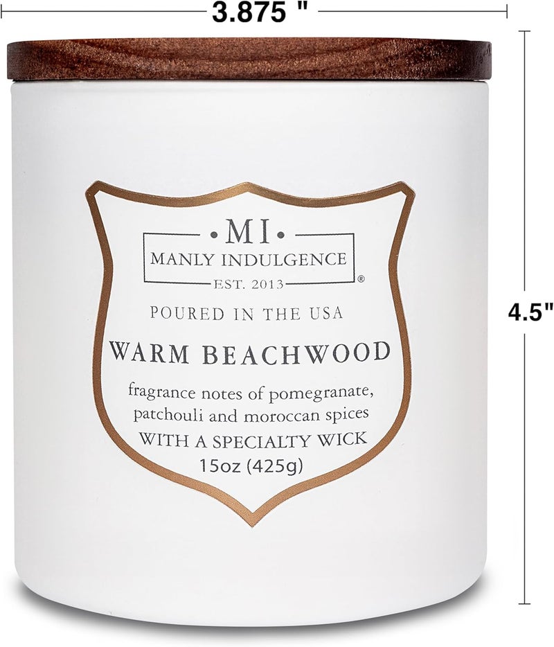 Manly Indulgence Warm Beachwood Scented Jar Candle, Wood Wick, Premium Soy Blend White Wax, 60 hr Burn, Matte White Jar Candle for Home and Men, 15 oz - USA Poured - Image 4