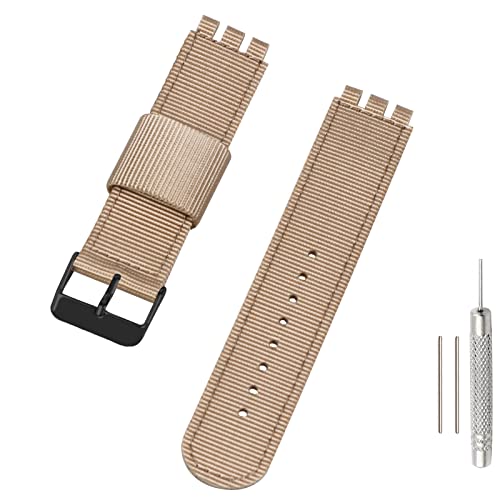 Lijinlan Replacement Nylon Watch Band for Swatch 17mm 19mm 20mm, Soft Woven Nylon Sport Stylish Strap for Swatch Watch Series Accessories (20mm Lug, Kahki) - Image 1