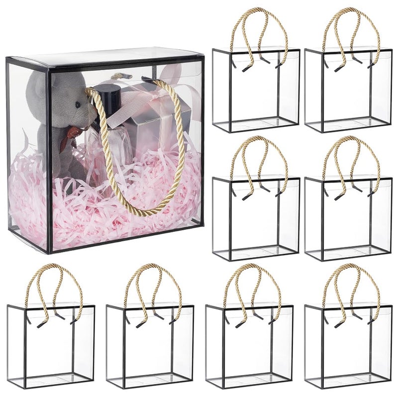BENECREAT 10 Set Transparent Favor Boxes, 5.5x5.5x3 Inch Treat Gift Boxes with Black Border Lace and Handle for Candy Chocolate, Party Favors, Christmas Gift Packaging - Image 1