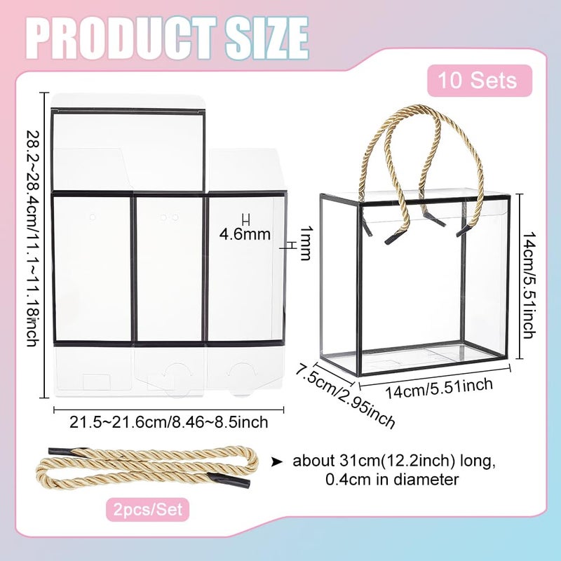 BENECREAT 10 Set Transparent Favor Boxes, 5.5x5.5x3 Inch Treat Gift Boxes with Black Border Lace and Handle for Candy Chocolate, Party Favors, Christmas Gift Packaging - Image 2