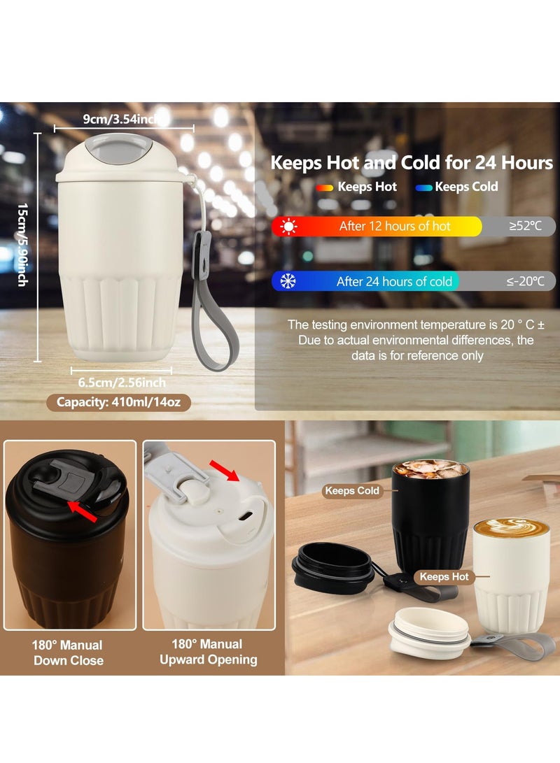 SOLARAE Travel Cup Insulated Coffee Thermal Cup, 14oz Upgraded Double Walled Water Glasses, Vacuum Insulation Stainless Steel with Leak-Proof Lid Tumbler Mug, Reusable Cup for Coffee, Tea(White) - Image 2