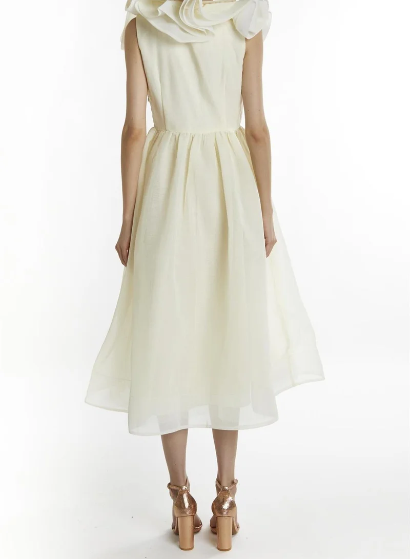True Decadence Soft-Yellow Peyton Ruffle Midi Dress