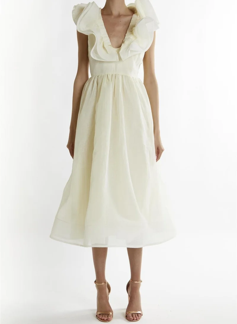 True Decadence Soft-Yellow Peyton Ruffle Midi Dress
