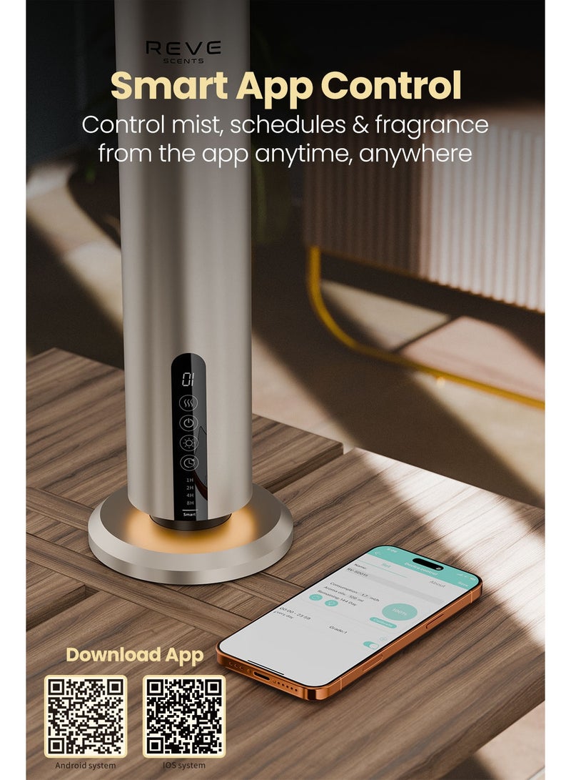 REVE SCENTS جهاز توزيع العطور بدون ماء من REVE، تحكم عبر تطبيق ذكي، تحكم في التوقيت، جهاز توزيع زيت أساسي قابل لإعادة الشحن ومزود بتقنية البلوتوث للاستخدام في المنزل أو المكتب أو السبا - Image 3