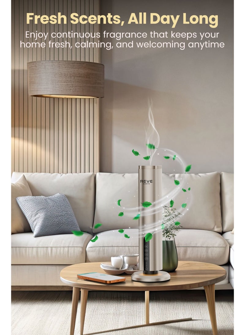 REVE SCENTS جهاز توزيع العطور بدون ماء من REVE، تحكم عبر تطبيق ذكي، تحكم في التوقيت، جهاز توزيع زيت أساسي قابل لإعادة الشحن ومزود بتقنية البلوتوث للاستخدام في المنزل أو المكتب أو السبا - Image 4
