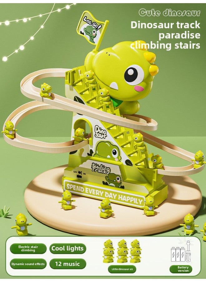 Children's Small Dinosaur Climbing Stairs Children's Electric Track One Year Old Girl Boy Tyrannosaurus Rex Toy Slide-Color:Upgraded Music Version [dinosaur Climbing Stairs-battery Version] - 6 Little Dinosaurs-Scale:Official Standard  - Image 1
