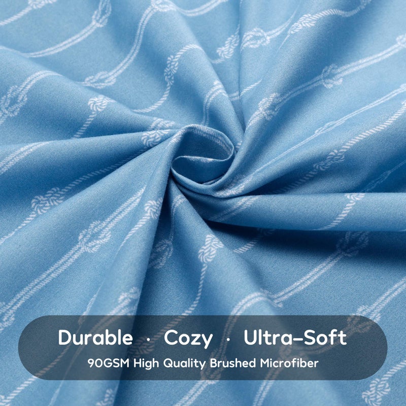 SLEEP ZONE Kids Printed Twin Bed Sheets Set 3-Piece - Super Soft & Cute Kids Sheet Set with Flat Sheet  Fitted Sheet  Pillowcase (Twin  Coastal Rope Blue) - Image 4