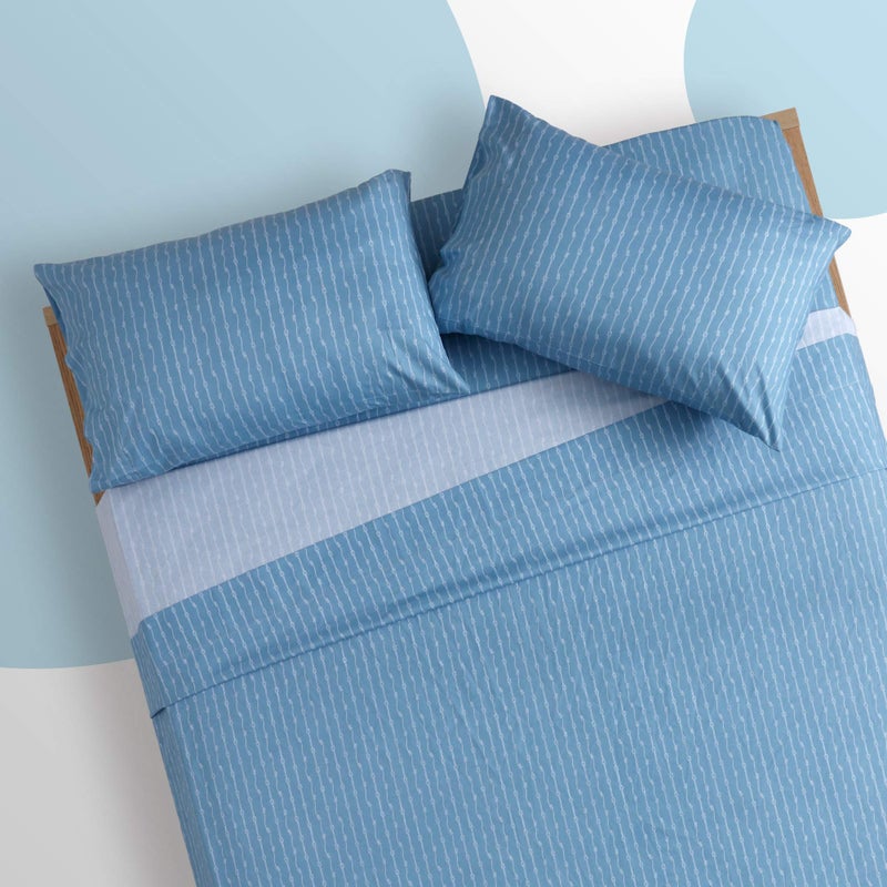 SLEEP ZONE Kids Printed Twin Bed Sheets Set 3-Piece - Super Soft & Cute Kids Sheet Set with Flat Sheet  Fitted Sheet  Pillowcase (Twin  Coastal Rope Blue) - Image 3