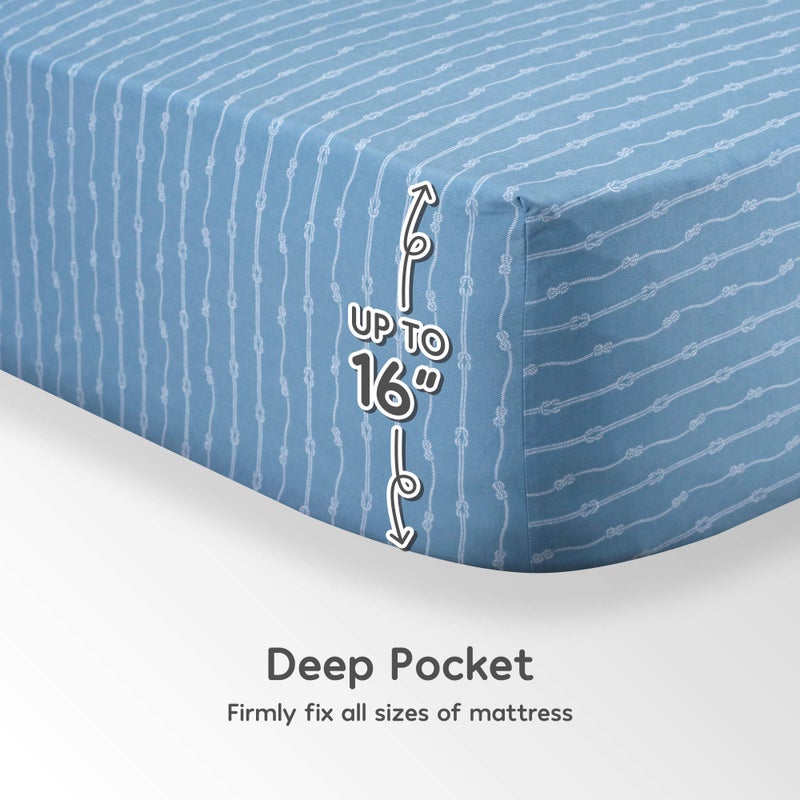 SLEEP ZONE Kids Printed Twin Bed Sheets Set 3-Piece - Super Soft & Cute Kids Sheet Set with Flat Sheet  Fitted Sheet  Pillowcase (Twin  Coastal Rope Blue) - Image 5