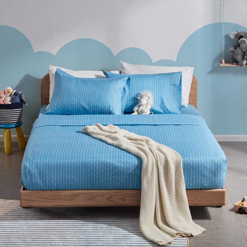 SLEEP ZONE Kids Printed Twin Bed Sheets Set 3-Piece - Super Soft & Cute Kids Sheet Set with Flat Sheet  Fitted Sheet  Pillowcase (Twin  Coastal Rope Blue) - Image 2