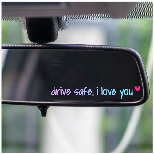 TUANRIVER 2X I Love You Drive Safe Mirror Sticker Cute Car Accessories for Women Car Decals for Women Rear View Mirror Decal Drive Safe Holographic - Image 1