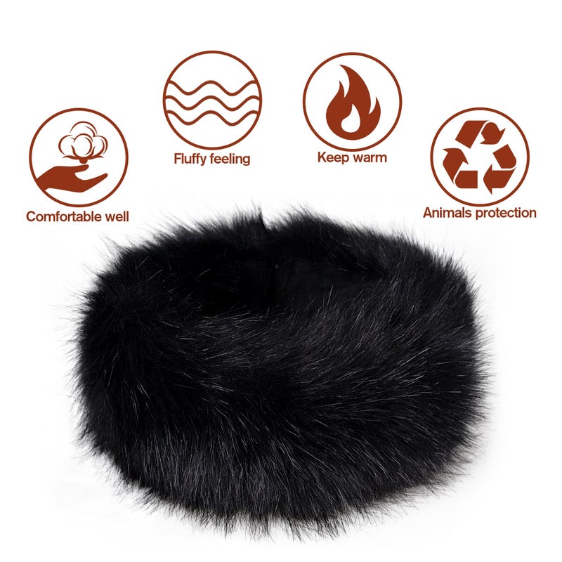 Dikoaina Womens Faux Fur Headband Winter Earwarmer Earmuff Ski (Black) - Image 5