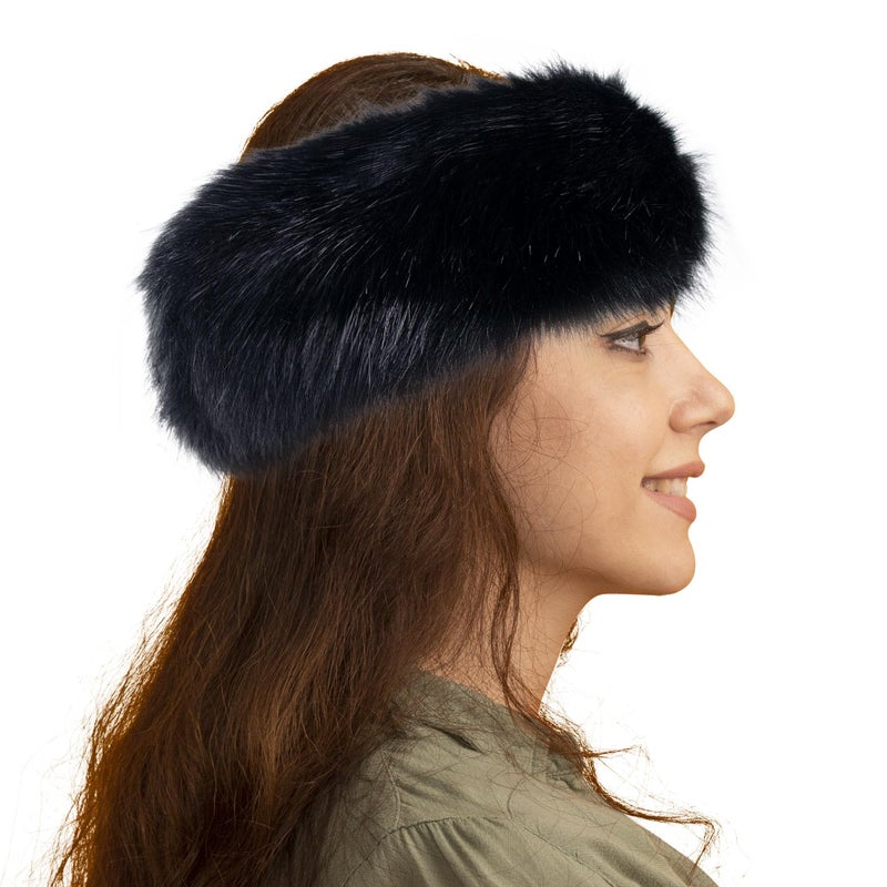 Dikoaina Womens Faux Fur Headband Winter Earwarmer Earmuff Ski (Black) - Image 2