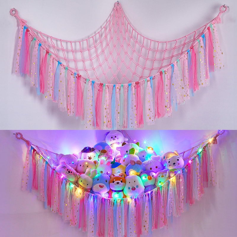 FIOBEE Stuffed Animals Net or Hammock with LED Light Toy Hammock Hanging Stuffed Animals Storage Organizer Holder Room Dcor for Nursery Kids Bedroom