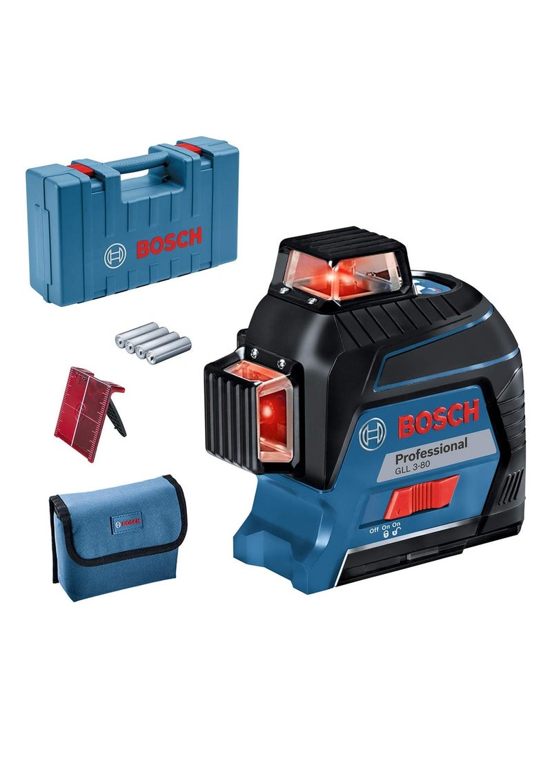 BOSCH - Bosch Professional Laser Level GLL 3-80 (red laser, working range: up to 30m, 4x battery, AA, in carrying case) - Image 1