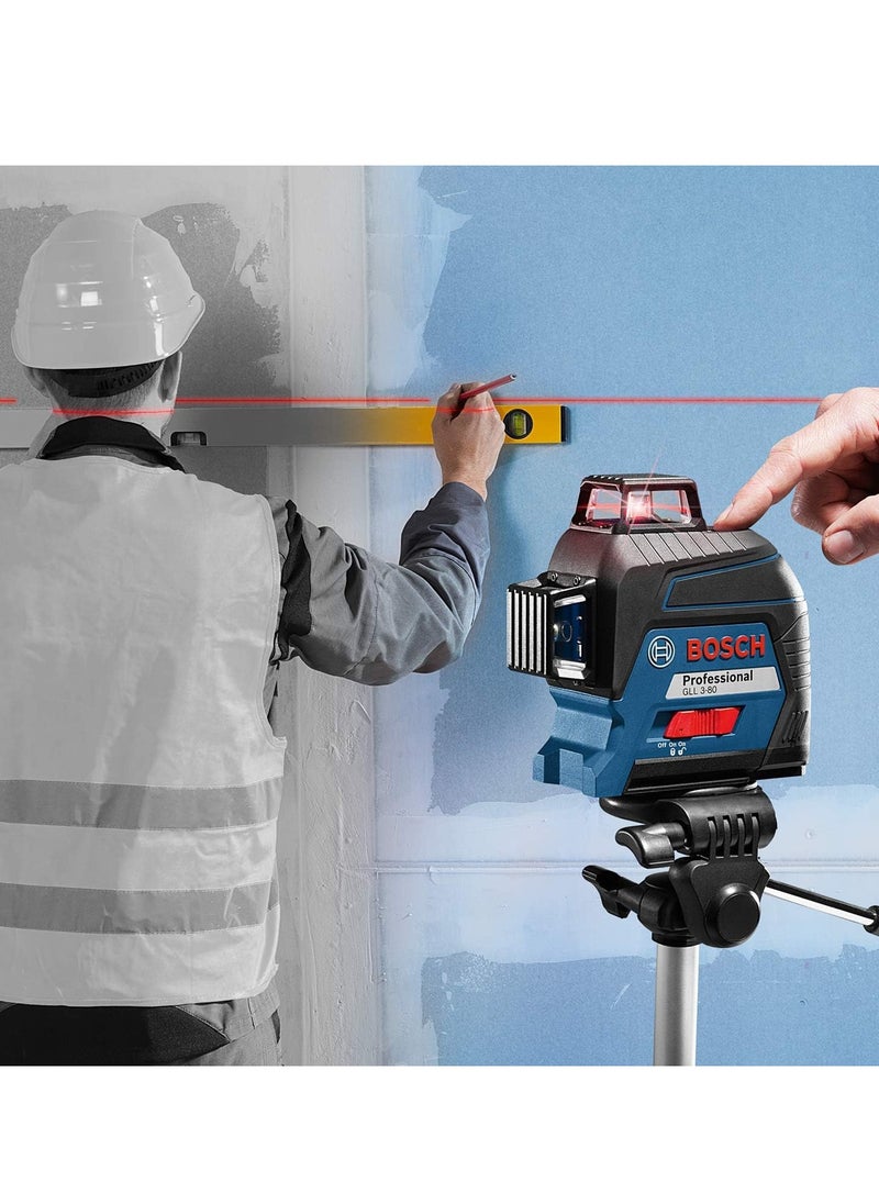 BOSCH - Bosch Professional Laser Level GLL 3-80 (red laser, working range: up to 30m, 4x battery, AA, in carrying case) - Image 1