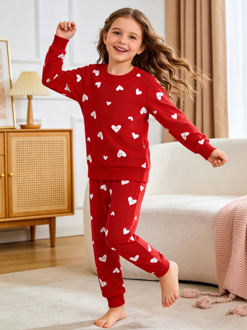 RETSUGO Girls Heart Outfit Winter Clothes Set for Girls Hearts Clothing 2 Piece Set Toddler Girl Sweatsuit Long Sleeve Heart T-Shirt+Red Pants Outfit Size 8/6734 - Image 5